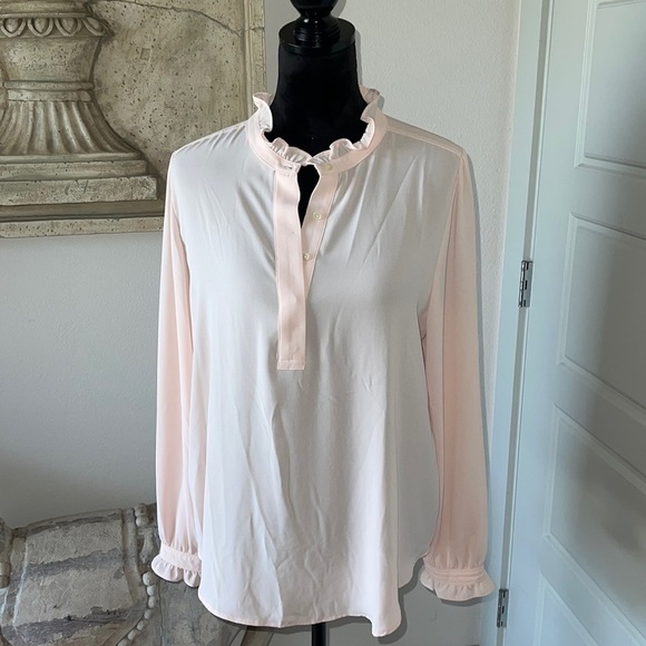 LOFT long sleeves peach polyester blouse top Sz L - Picture 1 of 7
